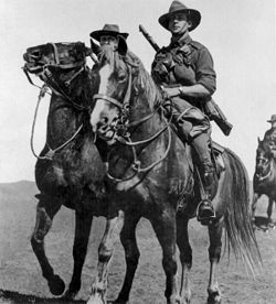 Australische Lighthorsemen auf Waler-Pferden im November 1914