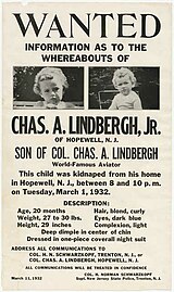 Missing Lindberg baby poster