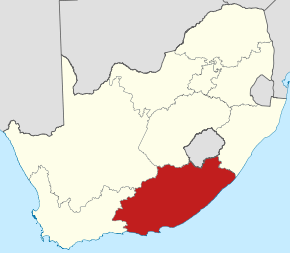 Harta regiunii Eastern Cape în cadrul statului Africa de Sud