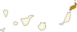 Mapa d'as Islas Canarias con Lanzarote coloreata.