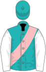 Green, pink sash, white sleeves, green cap