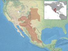 Carte avec répartition en brun, du centre des USA vers l'Amérique centrale