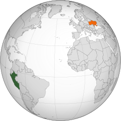 Map indicating locations of Peru and Ukraine