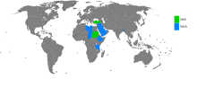 Land hvor Salih (grønt) er mye brukt