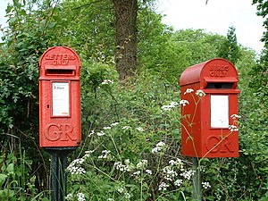 English: Postbox for letters and bird box. Woo...