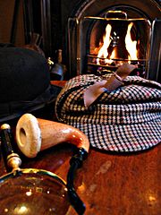 Panoplie du détective Sherlock Holmes : loupe, pipe et chapeau