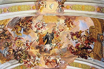 Ceiling fresco representing the St. Benedict's...