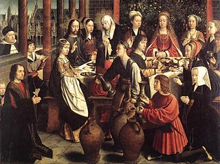 Gerard David, Marriage at Cana, c. 1500. Musee du Louvre, Paris. This work was first publicly displayed in 1802, attributed to van Eyck. Art historians in the 19th century were preoccupied with the difficulties of attribution. The marriage at cana1 wga.jpg