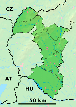 Vrbové markerat på en karta över regionen Trnava