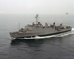 USS Plymouth Rock (LSD-29), underway 10 September 1974.