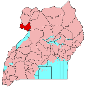 Harta districtului Nebbi în cadrul Ugandei