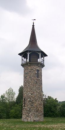 The Pioneer Memorial Tower, dedicated the Pennsylvania-German pioneers who arrived between 1800 and 1803 Waterloo Pioneer Memorial Tower, crop 2.jpg