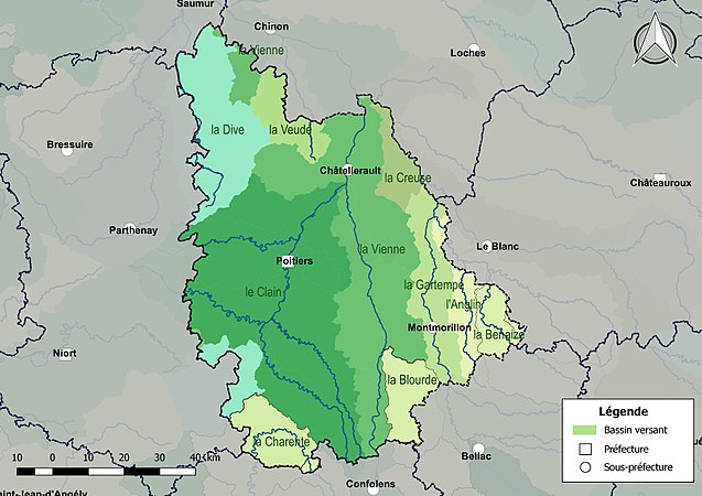 Les principaux bassins versants de la Vienne.