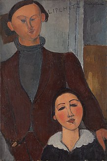 Amedeo Modigliani, 1916, Jacques a Berthe Lipchitz, olej na plátně, 81,3 x 54,3 cm. Jacques Lipchitz, Paříž, získané přímo od umělce, 1916-c. 1921