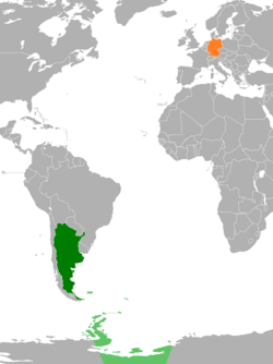 Карта с указанием местоположения Аргентины и Германии