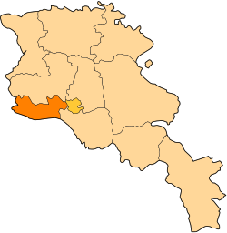 Location of Armavir within Armenia