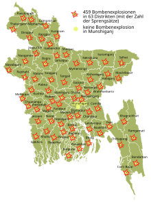 Bangladesch Bombenexplosionen JMB 2005.svg