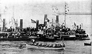 President  Harrison rowed ashore at Wall Street, April 29, 1889.