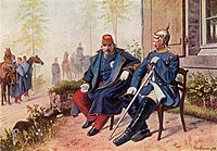 Bismarck (con casco) y Napole�n III tras la Batalla de Sed�n