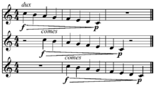 A musical canon. Encyclopaedia Britannica calls a "canon" both a compositional technique and a musical form. Canon example.png