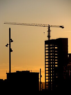 Crane at skyscraper construction in Barcelona, Spain