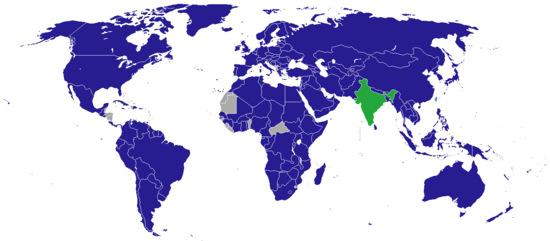 Map of diplomatic missions in India Diplomatic missions in India.png