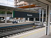 Huesca station sign and track stub ends in 2013