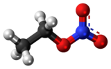 Ball-and-stick model of the ethyl nitrate molecule