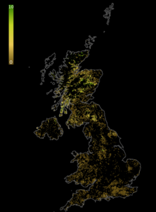 Forest Landscape Integrity Index map of the UK for 2019. FLII UK.png