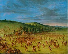 Ball-play of the Choctaw - ball up by George Catlin, c. 1846-1850 George Catlin - Ball-play of the Choctaw--Ball Up - Google Art Project.jpg