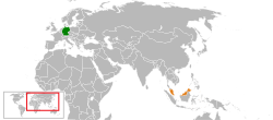 Карта с указанием местоположения Германии и Малайзии