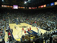 The interior of Haas Pavilion during a Cal Basketball game. Haas Pavilion Court.jpg