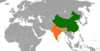 Peta lokasi India dan Tiongkok.