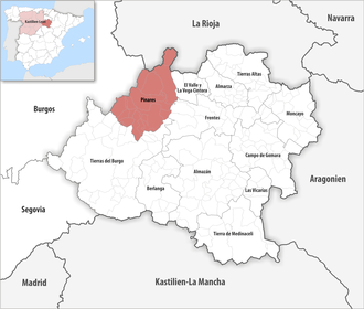 Die Lage der Comarca Pinares in der Provinz Soria
