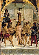 盧卡·西諾萊利的《鞭笞耶穌（義大利語：Stendardo della Flagellazione）》，84 × 60cm，約作於1475年[12]