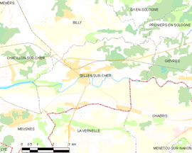 Mapa obce Selles-sur-Cher