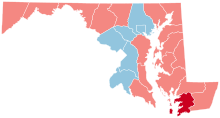 County Flips:
Democratic
Hold
Republican
Hold
Gain from Democratic Maryland County Flips 2004.svg