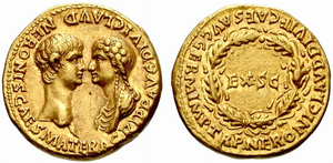 Aureus of Nero and his mother, Agrippina, c. 54.