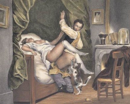 Ревнивый кот. Литография, ок. 1860