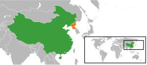 Mapa indicando localização da China e da Coreia do Norte.