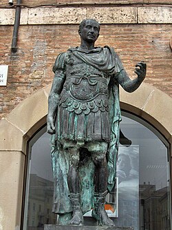 Modern bronze statue of Julius Caesar, Rimini, Italy.