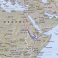 Mappa Afrika Est, gans desedhans an Nil Gwynn ha'n Nil Glas