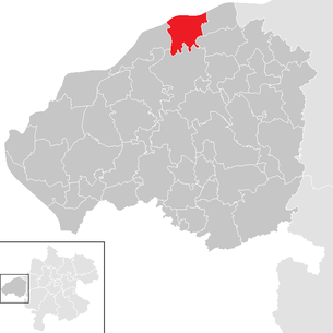 Lage der Gemeinde St. Peter am Hart im Bezirk Braunau am Inn (anklickbare Karte)