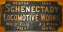 A Schenectady builder's plate of 1898 from Northern Pacific Railway class Y 2-8-0 #34.