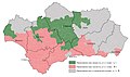 Mappa tad-distribuzzjoni ta' lisping u lisping fl-Andalusija.... Innota li l-belt ta' Cádiz hija żona inċerta.