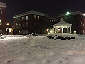 Người tuyết trong sân chung cư ở Virginia, Hoa Kỳ vào ban đêm