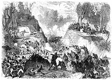 Spanish troops routing Dominican rebels at the Battle of Monte Cristi Soldados espanoles desembarcan en Monte Cristi.jpg