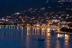 Charlotte Amalie harbor at night.