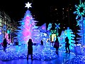 7楼空中花园于圣诞节期间以蓝白LED灯组成“星光花园”（摄于2010年）