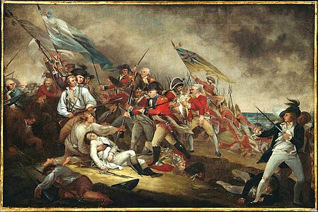 The Death of General Warren at the Battle of Bunker's Hill, June 17, 1775，dum la Usona milito de sendependenco.